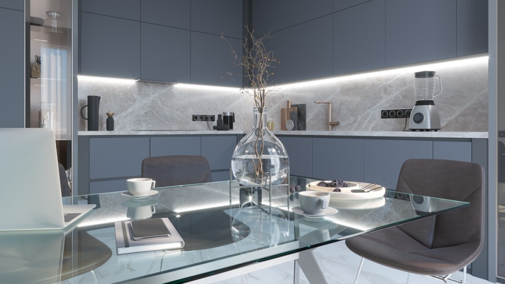 Розетки и выключатели на кухне, OneKeyElectro, серия Garda, натуральное стекло